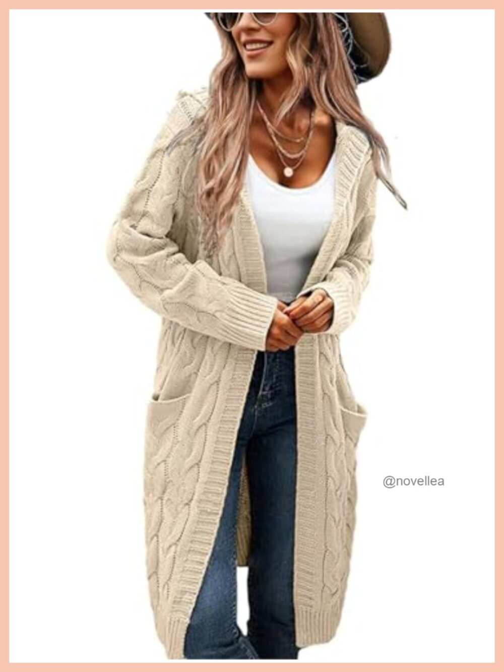 Hooded Open Front Long Cardigan Cable Knit Sweater Oversized Chunky Coat